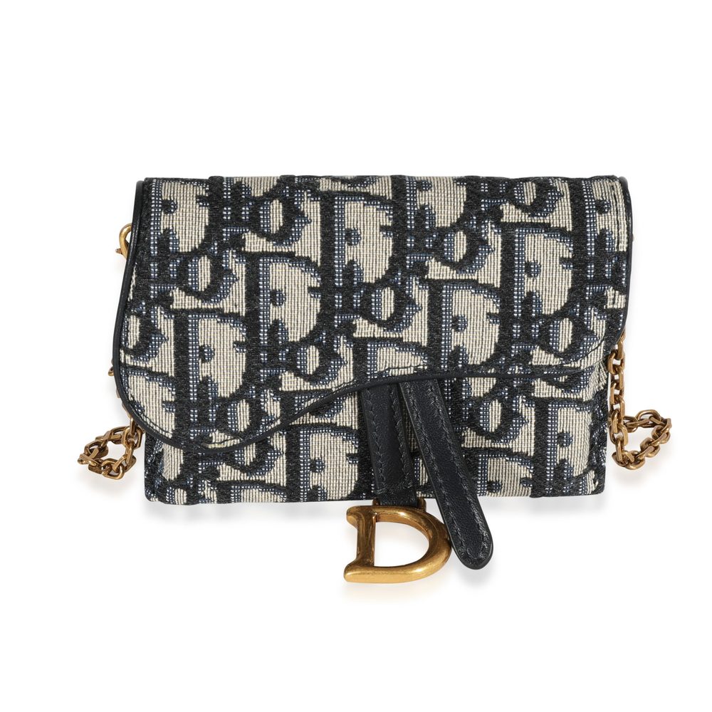 Dior Blue Oblique Jacquard Saddle Nano Pouch